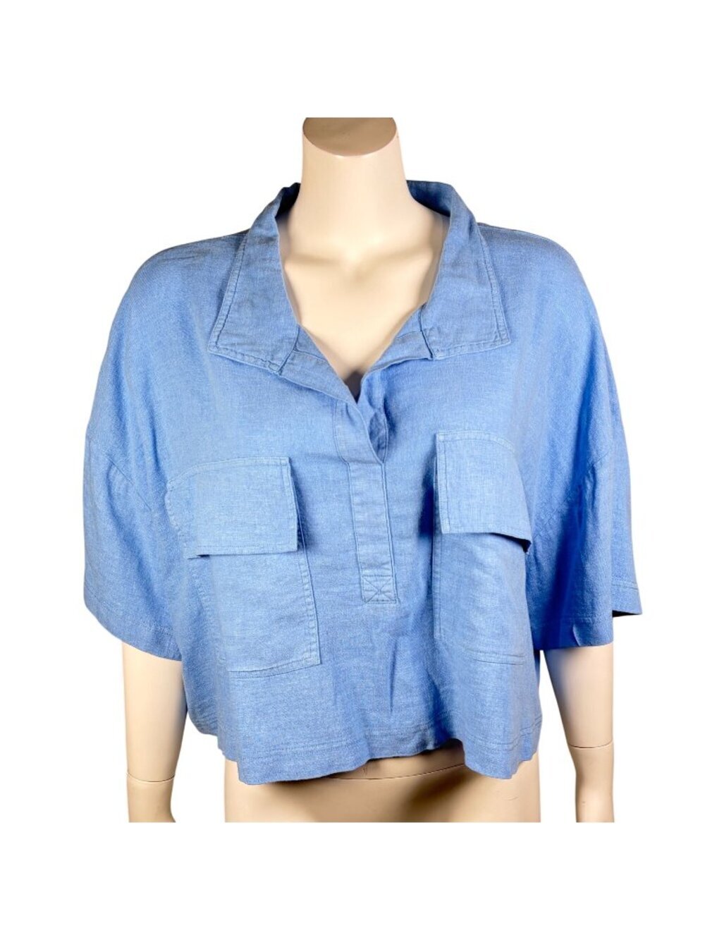 Marc New York Linen Blend Crop Top Size XL Relaxed Fit Boxy Short Sleeve